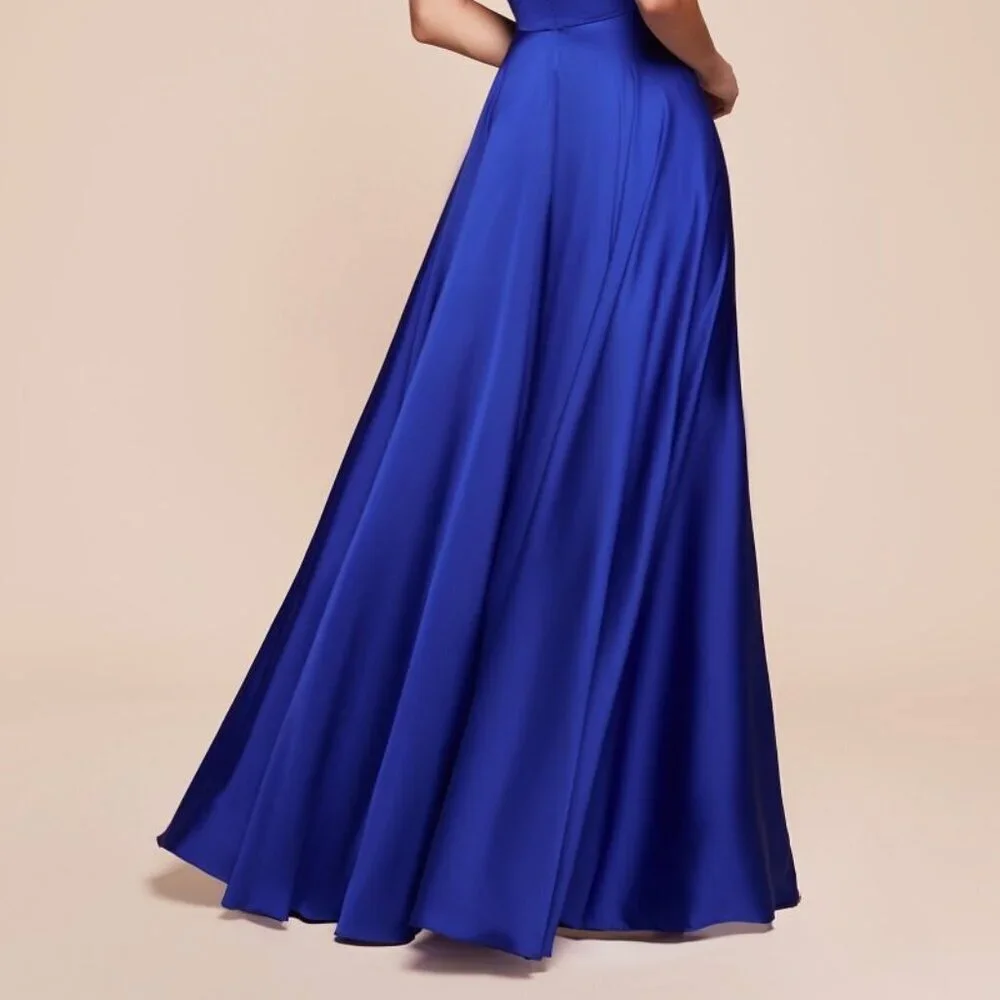 N/A NEW V-NECKLINE A-LINE FASHIONABLE SATIN DRESS WITH ADJUSTABLE STRAPS CD 7485